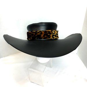 70’s Style Blk Faux Leather Pimp Big Daddy Hat Vtg